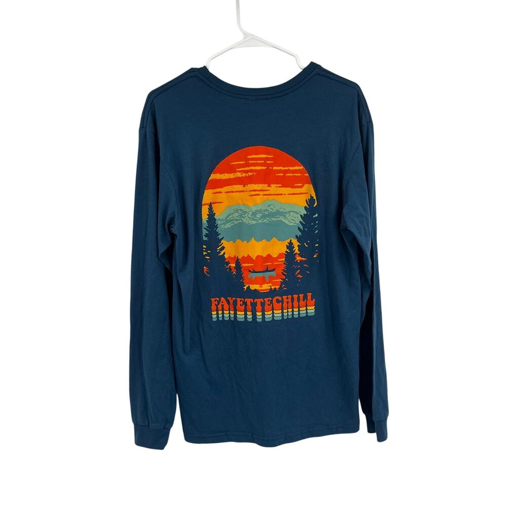 Fayettechill Teal Orange Mountain Bear Outdoor Graphic Long Sleeve Men’s Medium